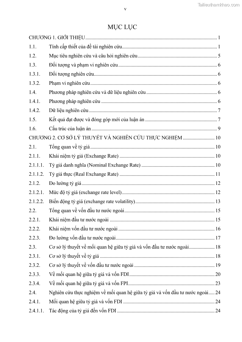 Luận án tiến sĩ tài chính ngân hàng Mối quan hệ giữa tỷ giá và vốn đầu tư nước ngoài - Nghiên cứu trường hợp Việt Nam - 1 Trang 7