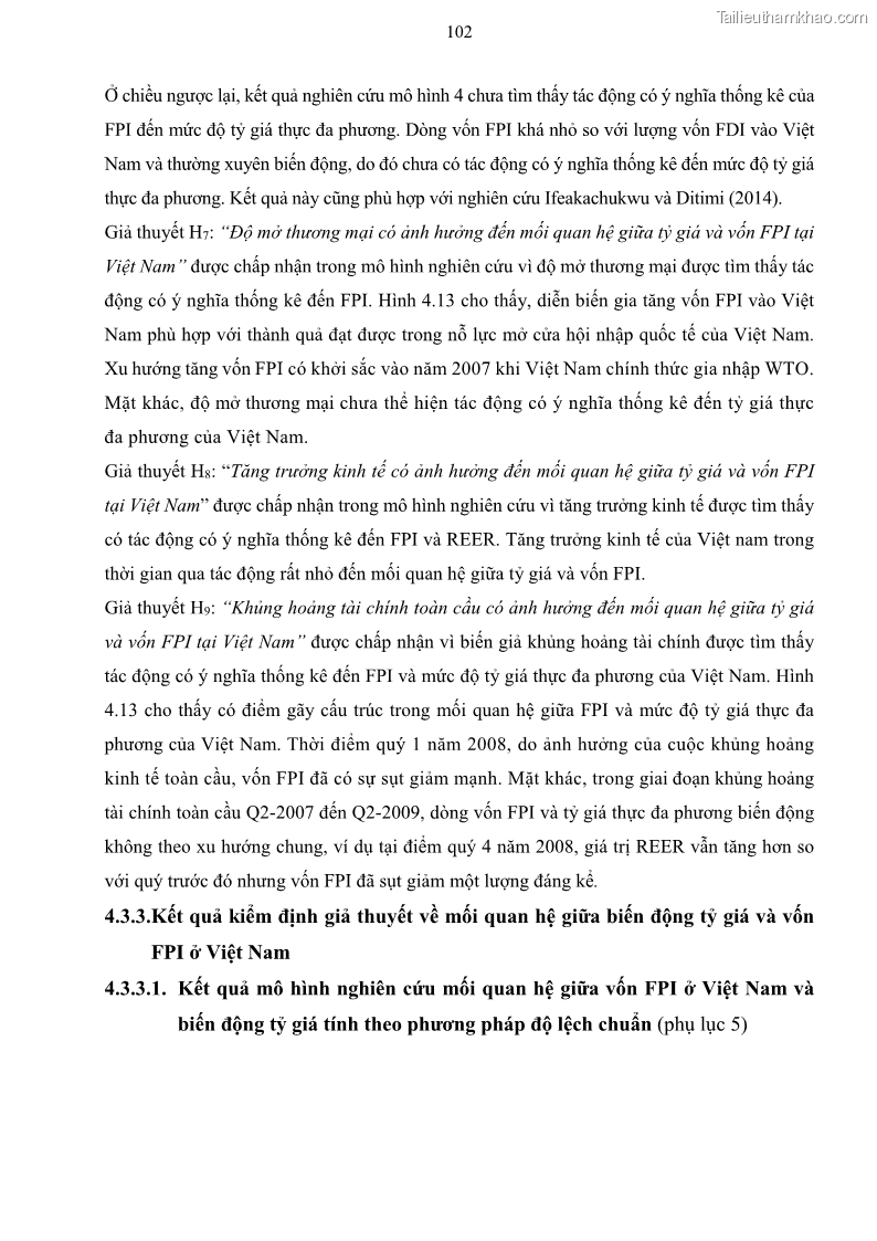 Luận án tiến sĩ tài chính ngân hàng Mối quan hệ giữa tỷ giá và vốn đầu tư nước ngoài - Nghiên cứu trường hợp Việt Nam - 10 Trang 115