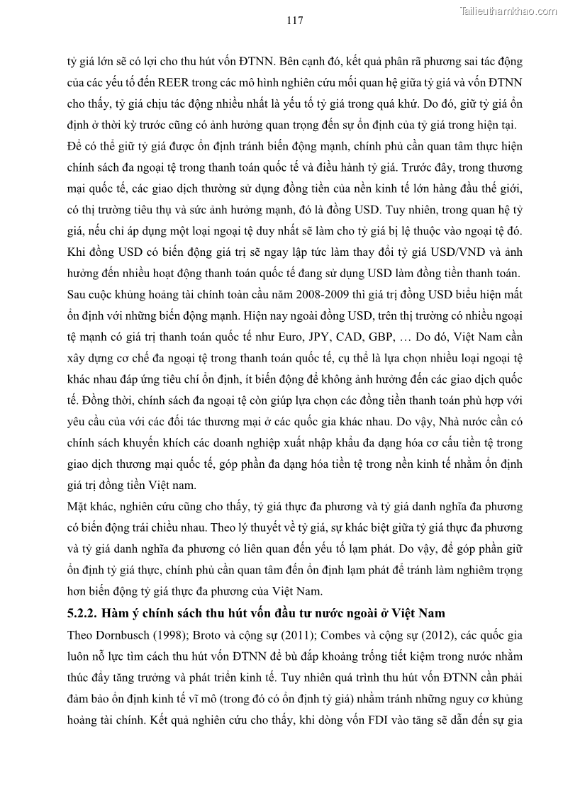 Luận án tiến sĩ tài chính ngân hàng Mối quan hệ giữa tỷ giá và vốn đầu tư nước ngoài - Nghiên cứu trường hợp Việt Nam - 11 Trang 130