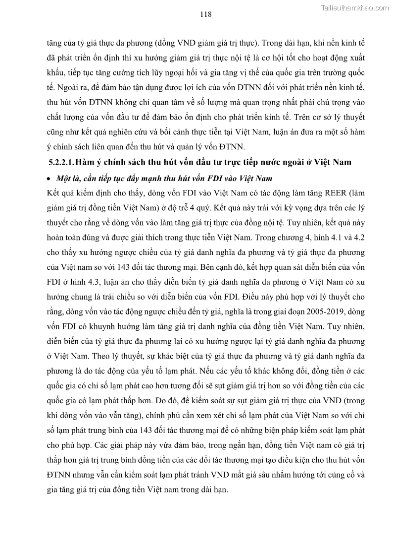 Luận án tiến sĩ tài chính ngân hàng Mối quan hệ giữa tỷ giá và vốn đầu tư nước ngoài - Nghiên cứu trường hợp Việt Nam - 11 Trang 131