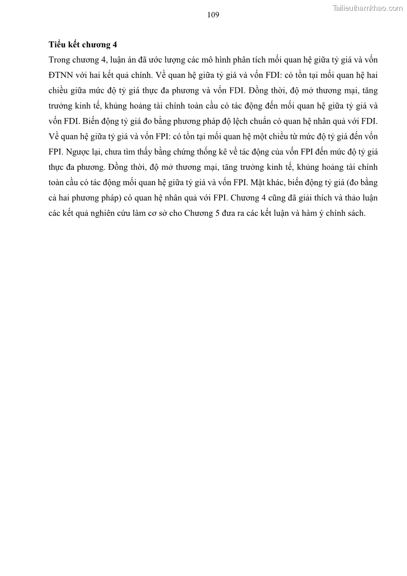 Luận án tiến sĩ tài chính ngân hàng Mối quan hệ giữa tỷ giá và vốn đầu tư nước ngoài - Nghiên cứu trường hợp Việt Nam - 11 Trang 122
