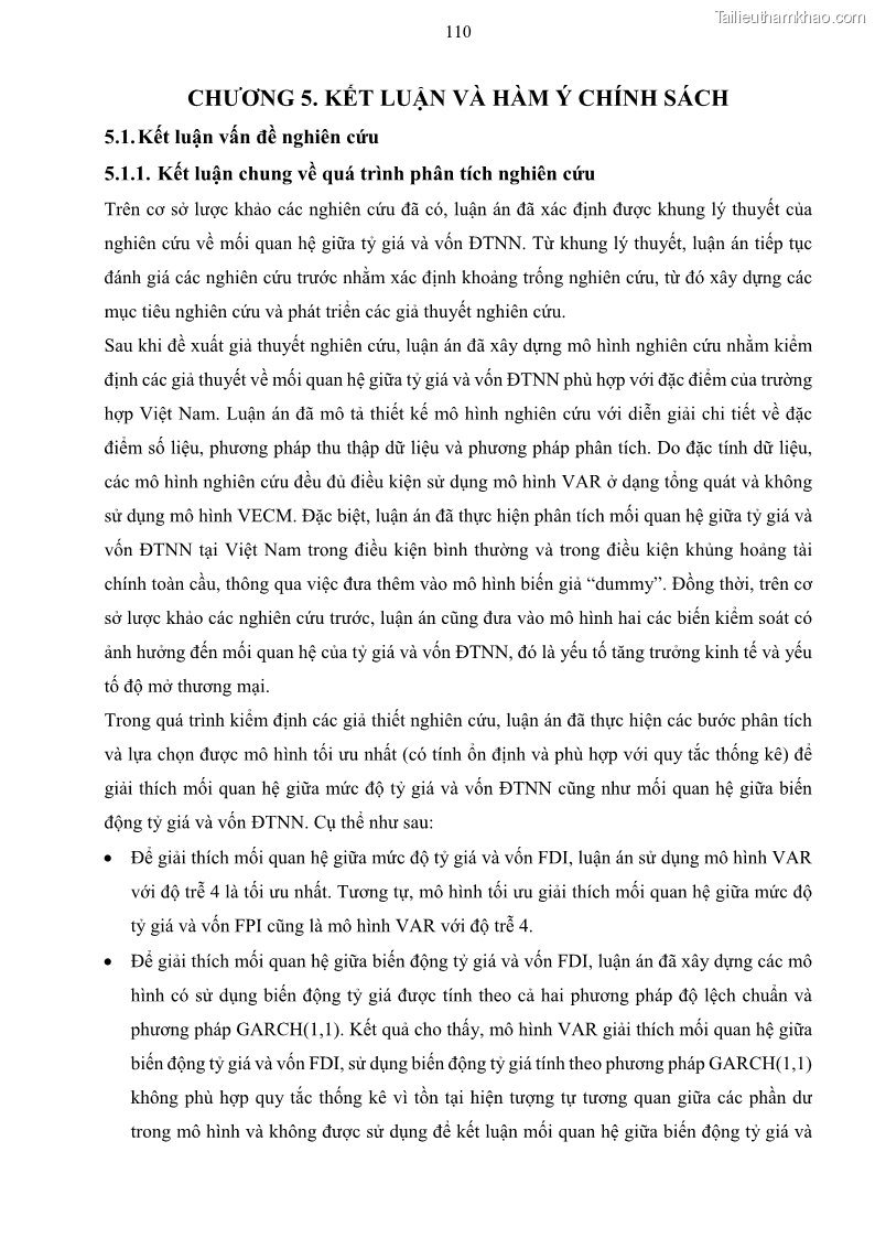 Luận án tiến sĩ tài chính ngân hàng Mối quan hệ giữa tỷ giá và vốn đầu tư nước ngoài - Nghiên cứu trường hợp Việt Nam - 11 Trang 123