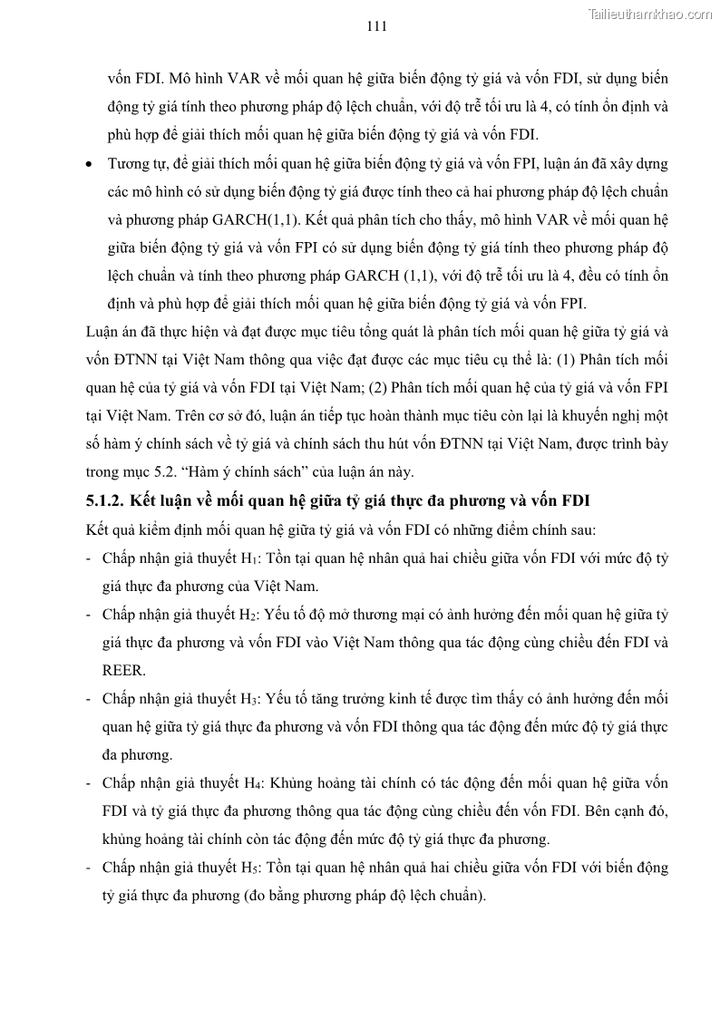 Luận án tiến sĩ tài chính ngân hàng Mối quan hệ giữa tỷ giá và vốn đầu tư nước ngoài - Nghiên cứu trường hợp Việt Nam - 11 Trang 124
