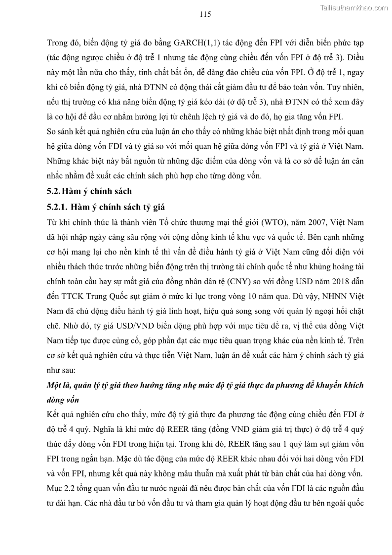 Luận án tiến sĩ tài chính ngân hàng Mối quan hệ giữa tỷ giá và vốn đầu tư nước ngoài - Nghiên cứu trường hợp Việt Nam - 11 Trang 128
