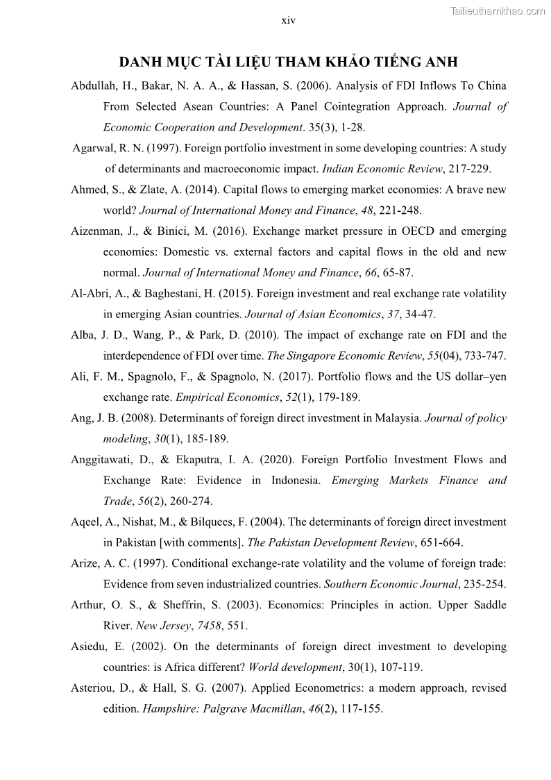 Luận án tiến sĩ tài chính ngân hàng Mối quan hệ giữa tỷ giá và vốn đầu tư nước ngoài - Nghiên cứu trường hợp Việt Nam - 12 Trang 143