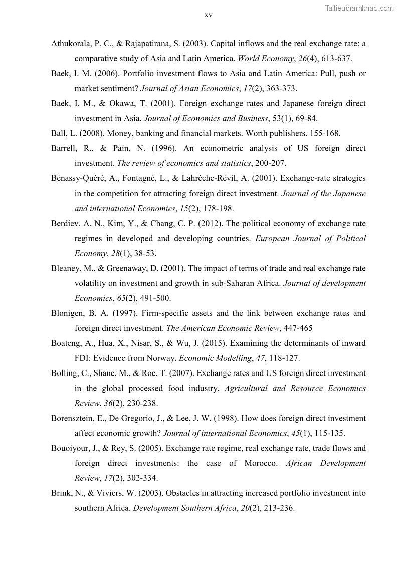 Luận án tiến sĩ tài chính ngân hàng Mối quan hệ giữa tỷ giá và vốn đầu tư nước ngoài - Nghiên cứu trường hợp Việt Nam - 12 Trang 144