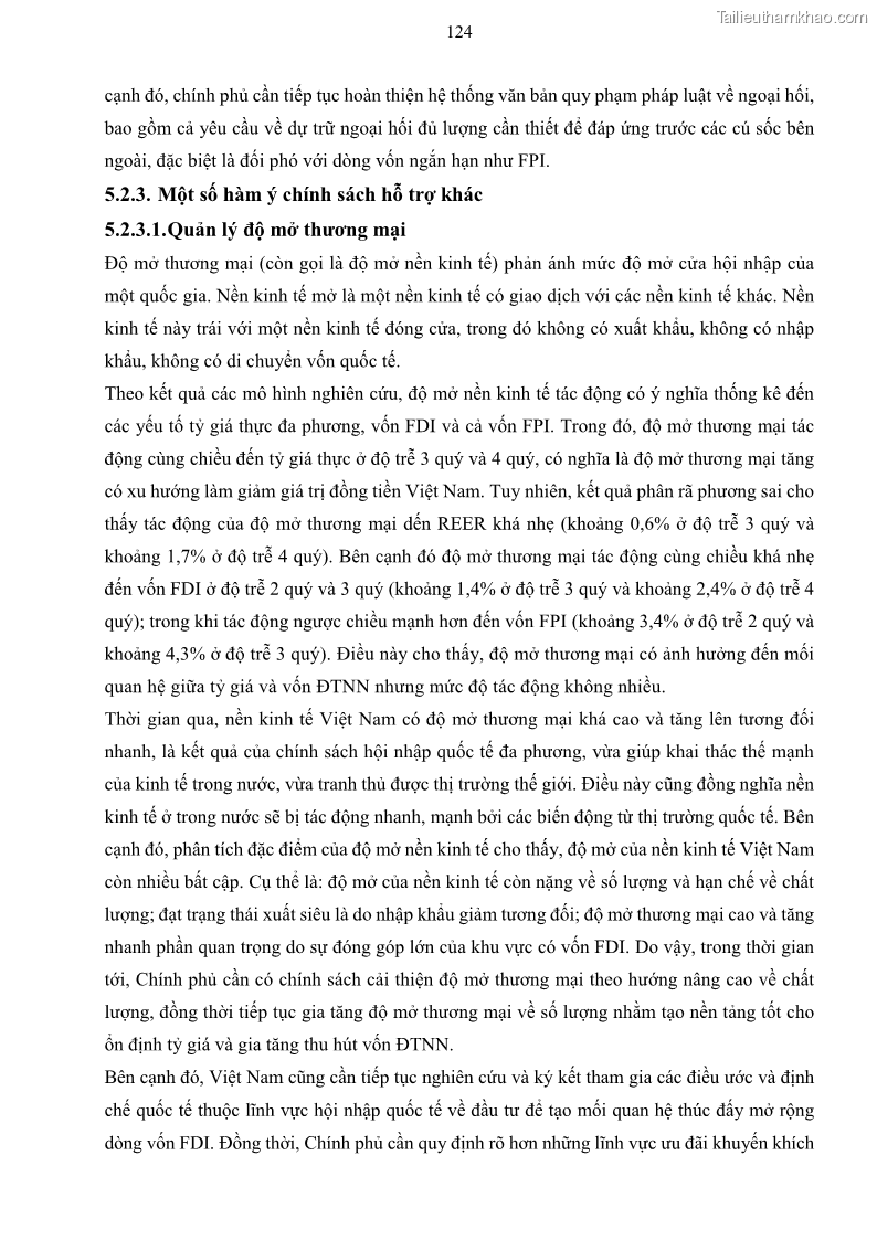 Luận án tiến sĩ tài chính ngân hàng Mối quan hệ giữa tỷ giá và vốn đầu tư nước ngoài - Nghiên cứu trường hợp Việt Nam - 12 Trang 137