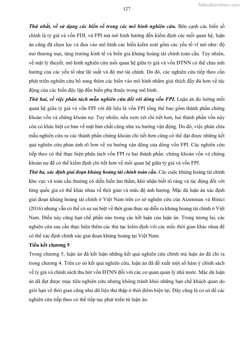 Luận án tiến sĩ tài chính ngân hàng Mối quan hệ giữa tỷ giá và vốn đầu tư nước ngoài - Nghiên cứu trường hợp Việt Nam - 12 Trang 140