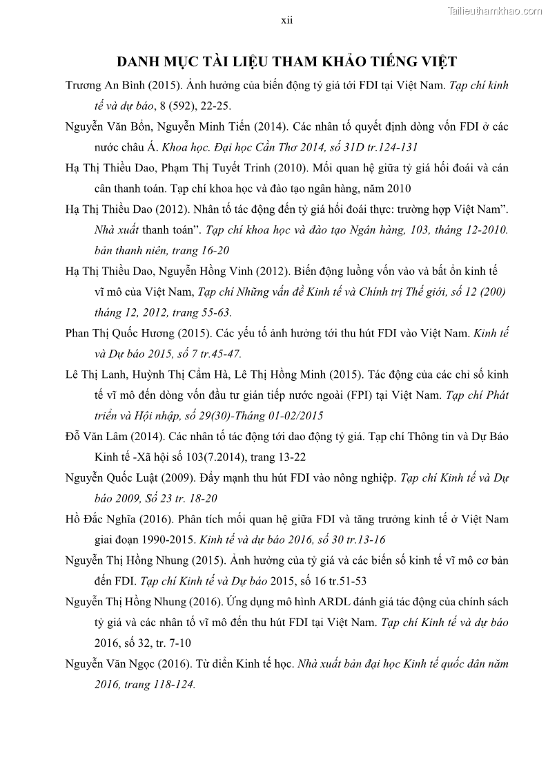 Luận án tiến sĩ tài chính ngân hàng Mối quan hệ giữa tỷ giá và vốn đầu tư nước ngoài - Nghiên cứu trường hợp Việt Nam - 12 Trang 141