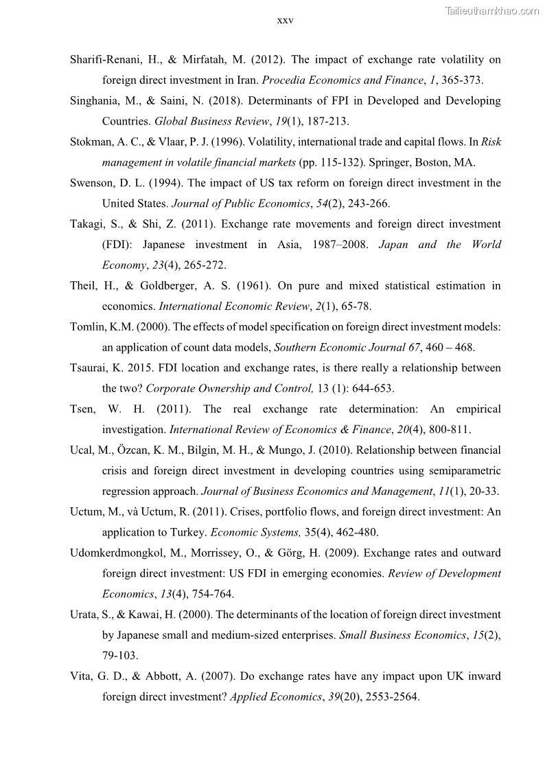 Luận án tiến sĩ tài chính ngân hàng Mối quan hệ giữa tỷ giá và vốn đầu tư nước ngoài - Nghiên cứu trường hợp Việt Nam - 13 Trang 154