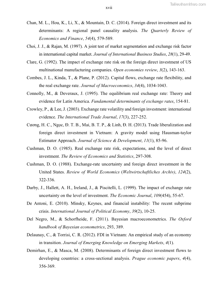 Luận án tiến sĩ tài chính ngân hàng Mối quan hệ giữa tỷ giá và vốn đầu tư nước ngoài - Nghiên cứu trường hợp Việt Nam - 13 Trang 146