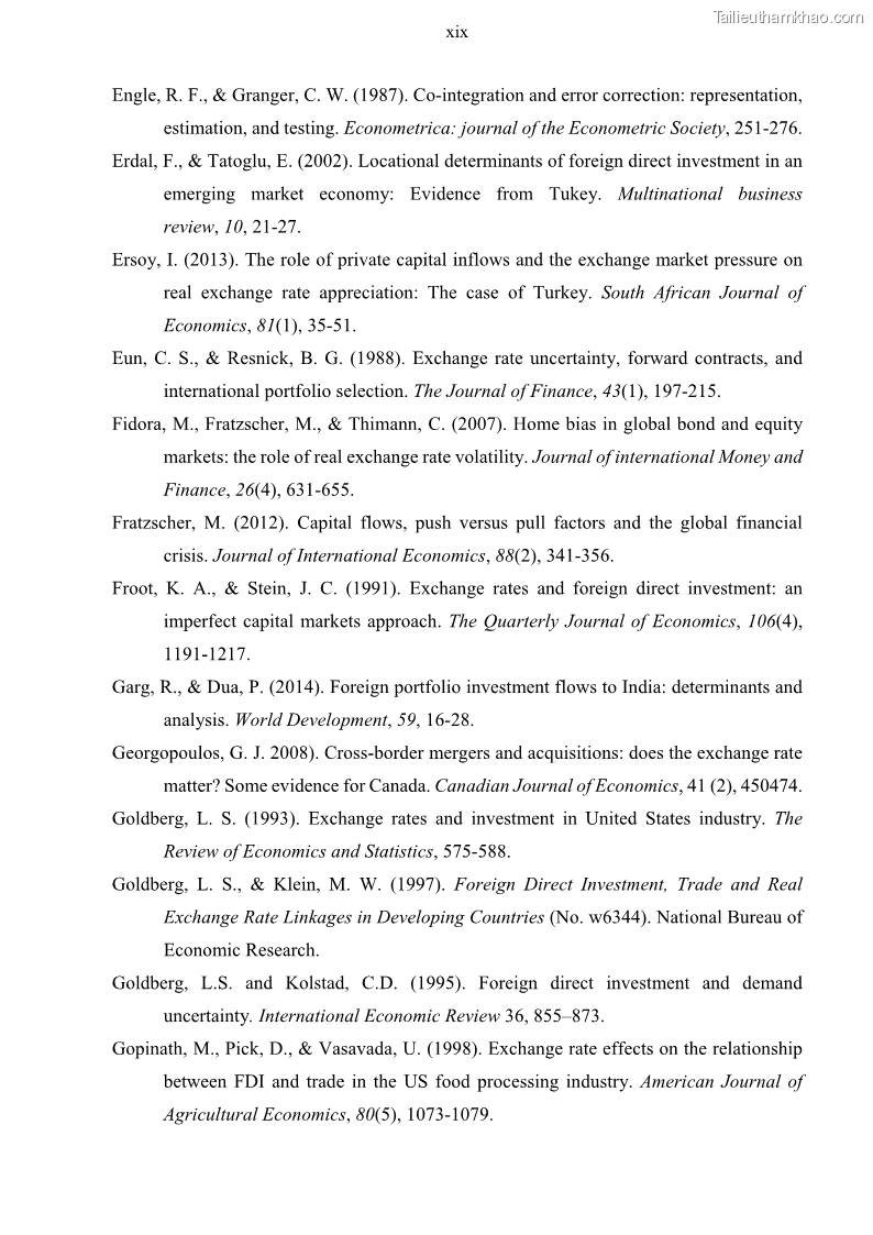 Luận án tiến sĩ tài chính ngân hàng Mối quan hệ giữa tỷ giá và vốn đầu tư nước ngoài - Nghiên cứu trường hợp Việt Nam - 13 Trang 148