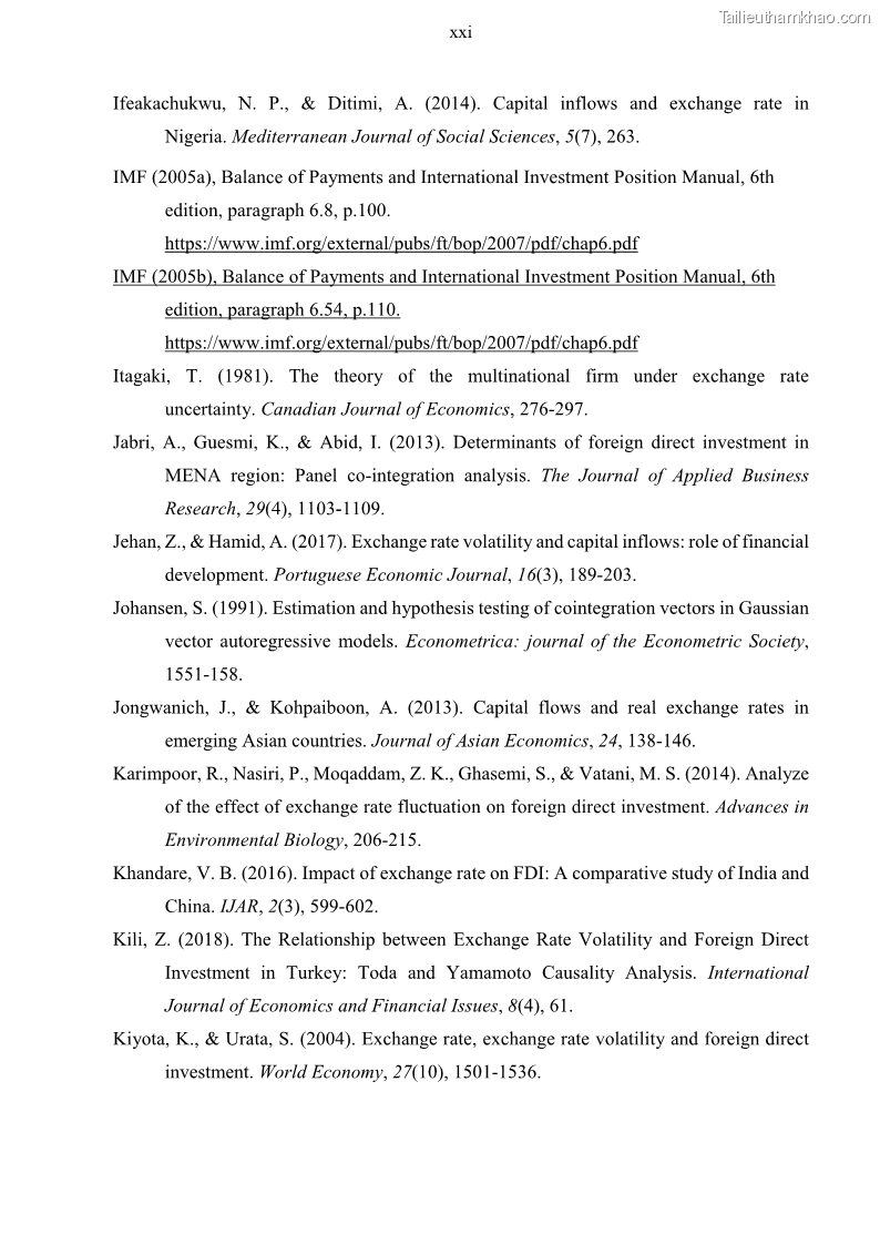Luận án tiến sĩ tài chính ngân hàng Mối quan hệ giữa tỷ giá và vốn đầu tư nước ngoài - Nghiên cứu trường hợp Việt Nam - 13 Trang 150