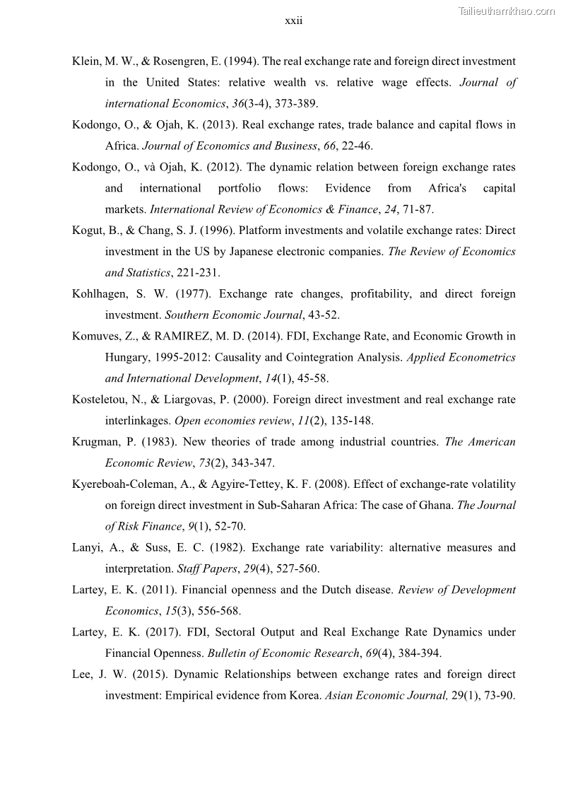 Luận án tiến sĩ tài chính ngân hàng Mối quan hệ giữa tỷ giá và vốn đầu tư nước ngoài - Nghiên cứu trường hợp Việt Nam - 13 Trang 151