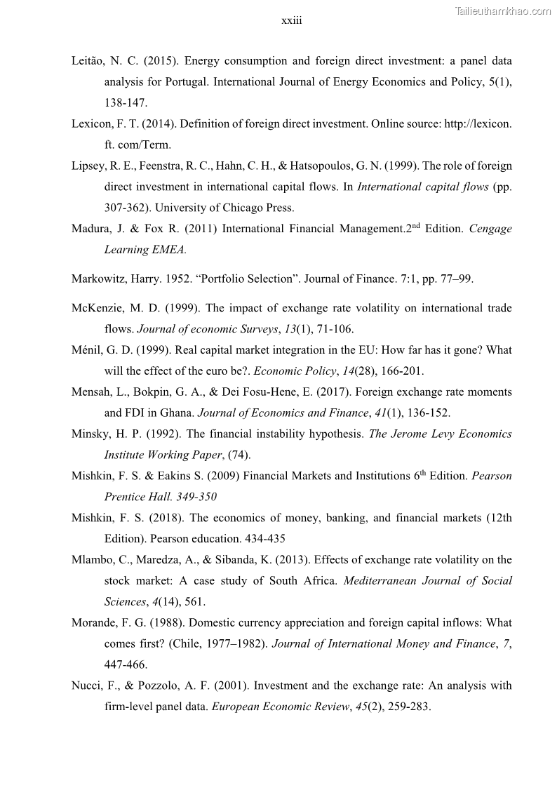 Luận án tiến sĩ tài chính ngân hàng Mối quan hệ giữa tỷ giá và vốn đầu tư nước ngoài - Nghiên cứu trường hợp Việt Nam - 13 Trang 152