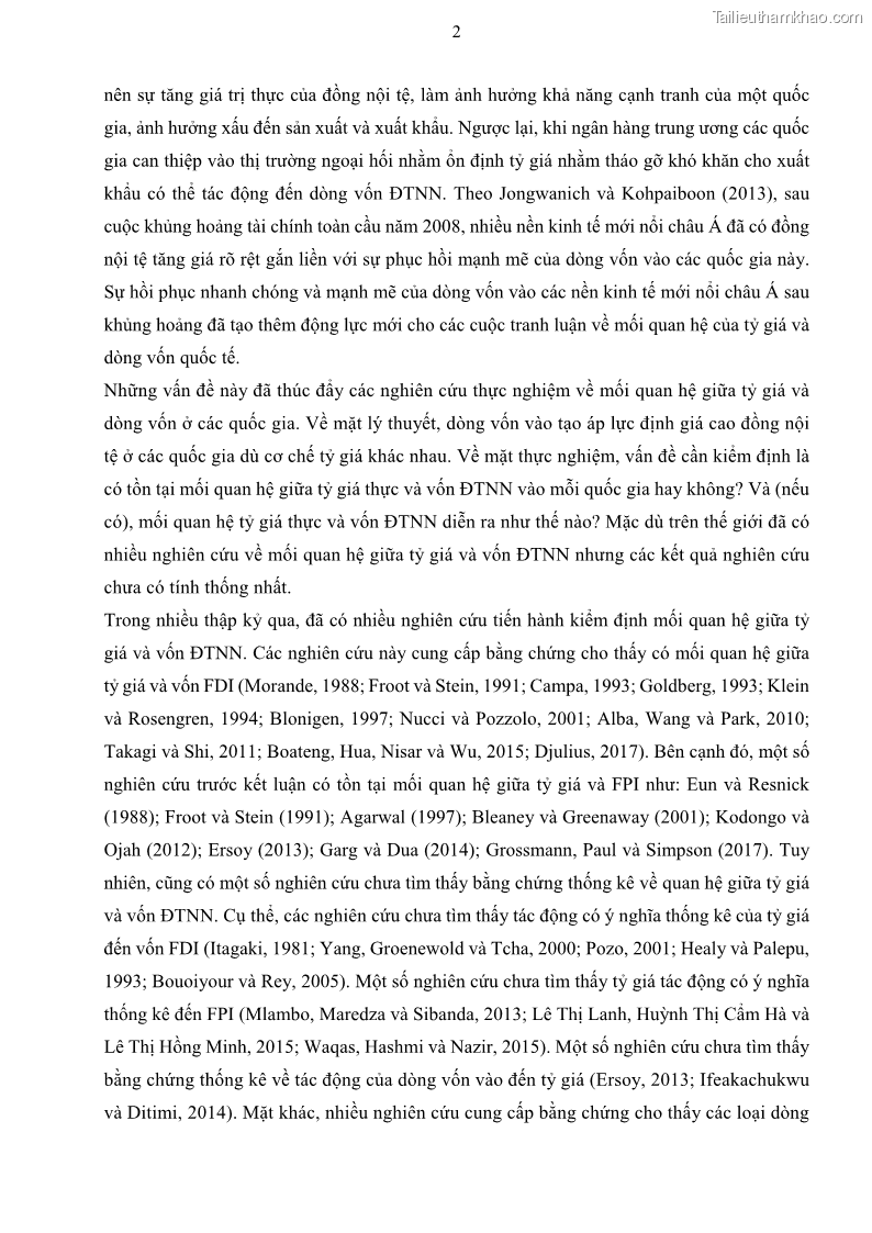Luận án tiến sĩ tài chính ngân hàng Mối quan hệ giữa tỷ giá và vốn đầu tư nước ngoài - Nghiên cứu trường hợp Việt Nam - 2 Trang 15