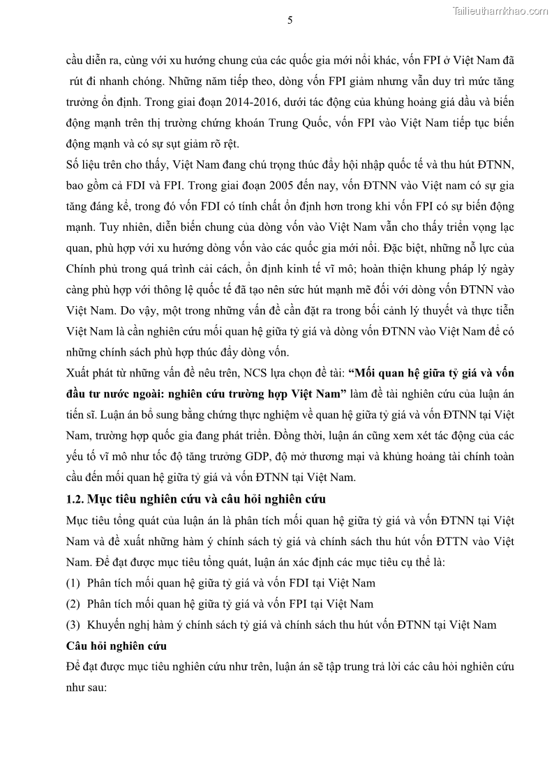 Luận án tiến sĩ tài chính ngân hàng Mối quan hệ giữa tỷ giá và vốn đầu tư nước ngoài - Nghiên cứu trường hợp Việt Nam - 2 Trang 18