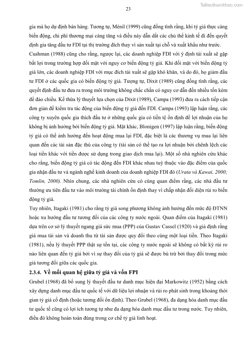 Luận án tiến sĩ tài chính ngân hàng Mối quan hệ giữa tỷ giá và vốn đầu tư nước ngoài - Nghiên cứu trường hợp Việt Nam - 3 Trang 36