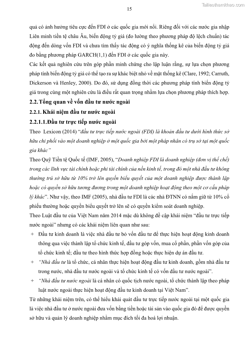Luận án tiến sĩ tài chính ngân hàng Mối quan hệ giữa tỷ giá và vốn đầu tư nước ngoài - Nghiên cứu trường hợp Việt Nam - 3 Trang 28