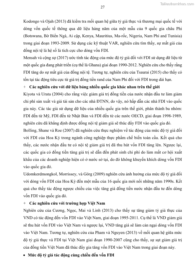 Luận án tiến sĩ tài chính ngân hàng Mối quan hệ giữa tỷ giá và vốn đầu tư nước ngoài - Nghiên cứu trường hợp Việt Nam - 4 Trang 40