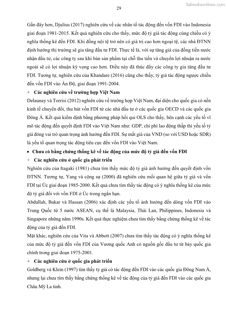 Luận án tiến sĩ tài chính ngân hàng Mối quan hệ giữa tỷ giá và vốn đầu tư nước ngoài - Nghiên cứu trường hợp Việt Nam - 4 Trang 42