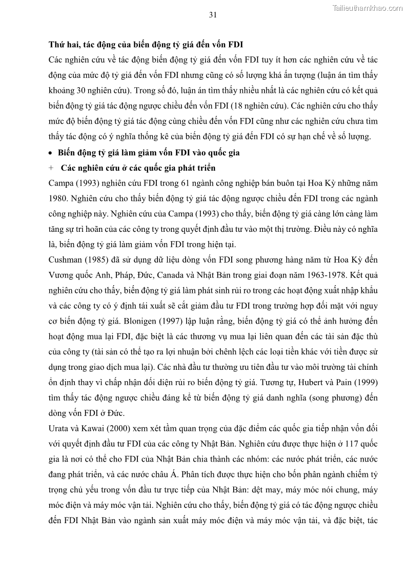 Luận án tiến sĩ tài chính ngân hàng Mối quan hệ giữa tỷ giá và vốn đầu tư nước ngoài - Nghiên cứu trường hợp Việt Nam - 4 Trang 44