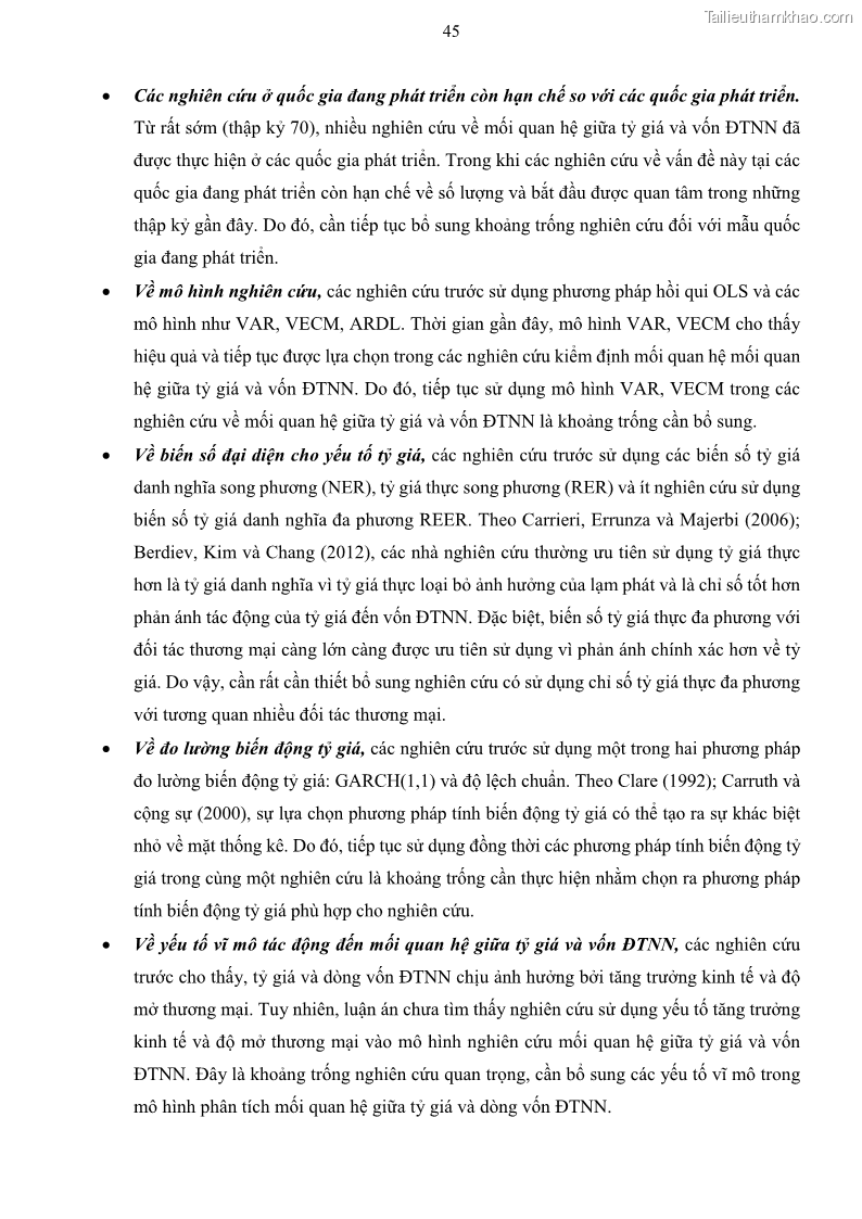 Luận án tiến sĩ tài chính ngân hàng Mối quan hệ giữa tỷ giá và vốn đầu tư nước ngoài - Nghiên cứu trường hợp Việt Nam - 5 Trang 58