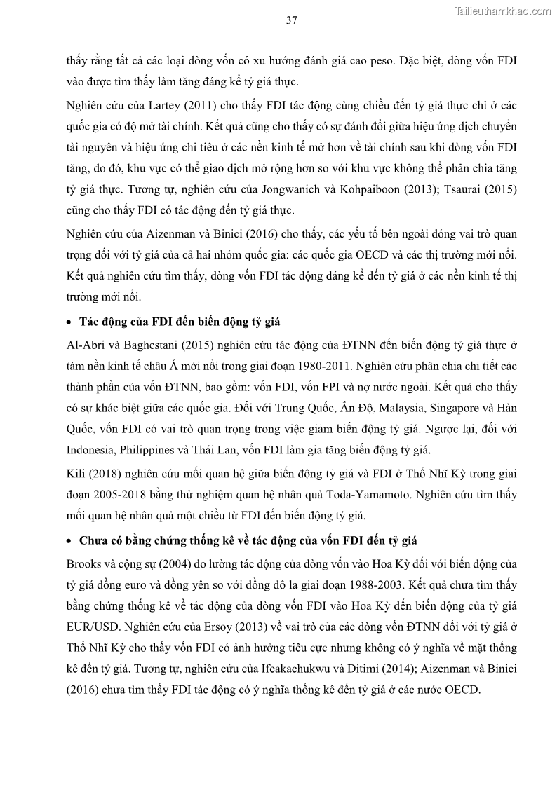 Luận án tiến sĩ tài chính ngân hàng Mối quan hệ giữa tỷ giá và vốn đầu tư nước ngoài - Nghiên cứu trường hợp Việt Nam - 5 Trang 50