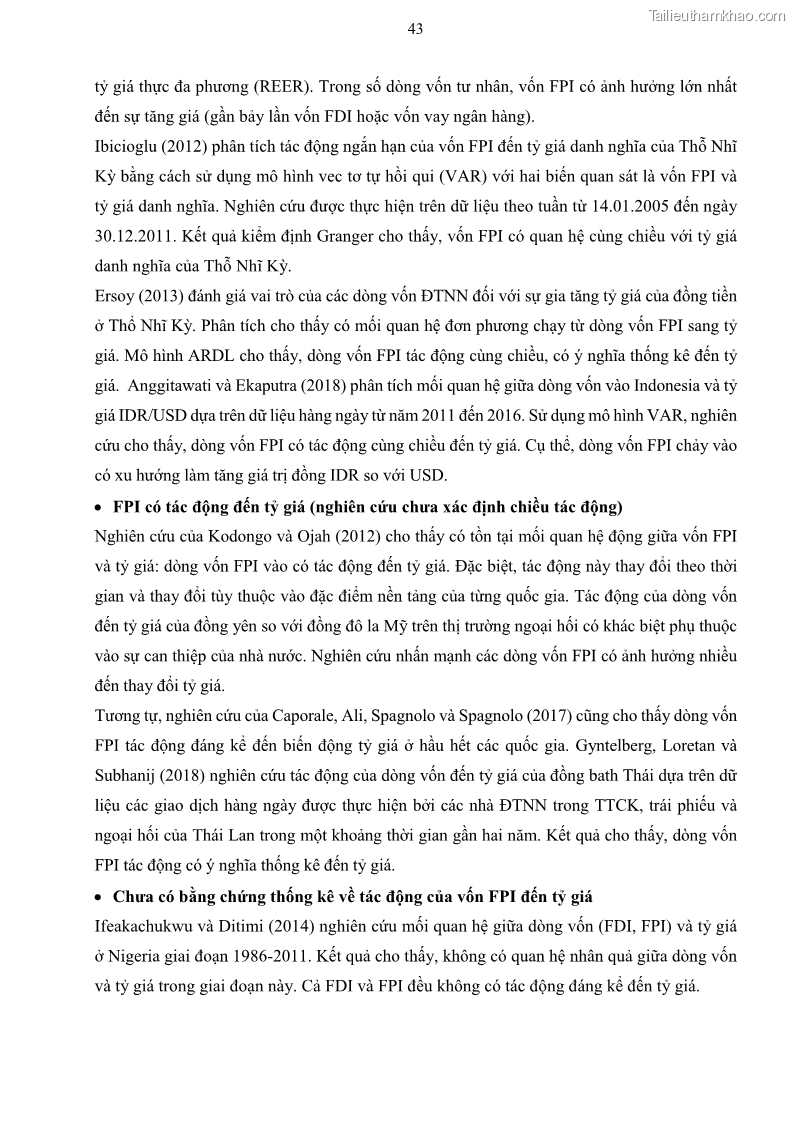 Luận án tiến sĩ tài chính ngân hàng Mối quan hệ giữa tỷ giá và vốn đầu tư nước ngoài - Nghiên cứu trường hợp Việt Nam - 5 Trang 56