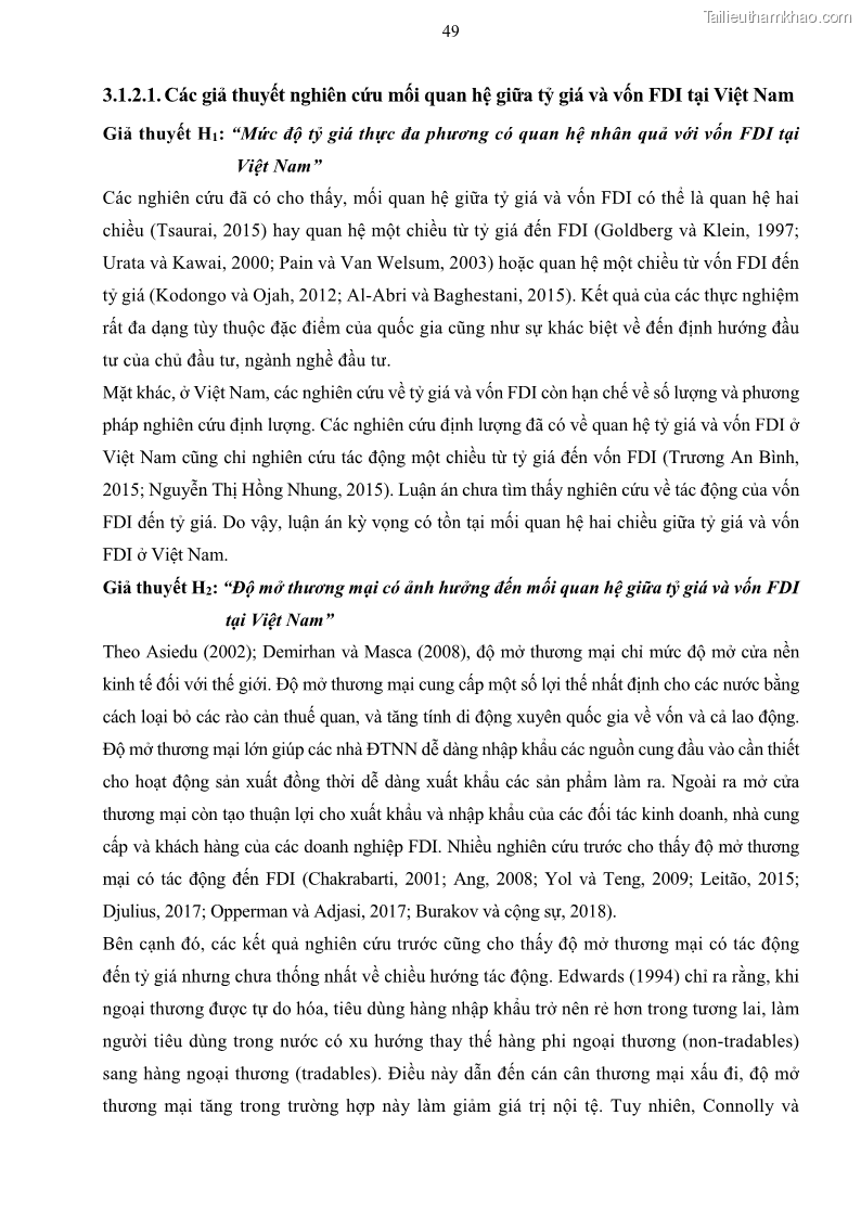 Luận án tiến sĩ tài chính ngân hàng Mối quan hệ giữa tỷ giá và vốn đầu tư nước ngoài - Nghiên cứu trường hợp Việt Nam - 6 Trang 62