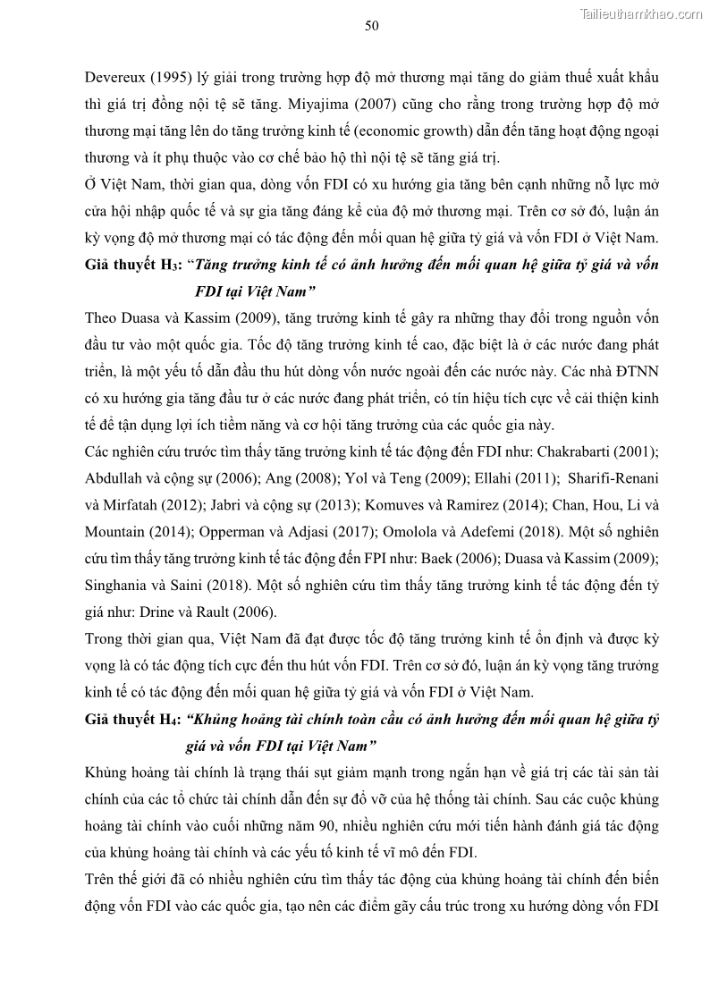 Luận án tiến sĩ tài chính ngân hàng Mối quan hệ giữa tỷ giá và vốn đầu tư nước ngoài - Nghiên cứu trường hợp Việt Nam - 6 Trang 63
