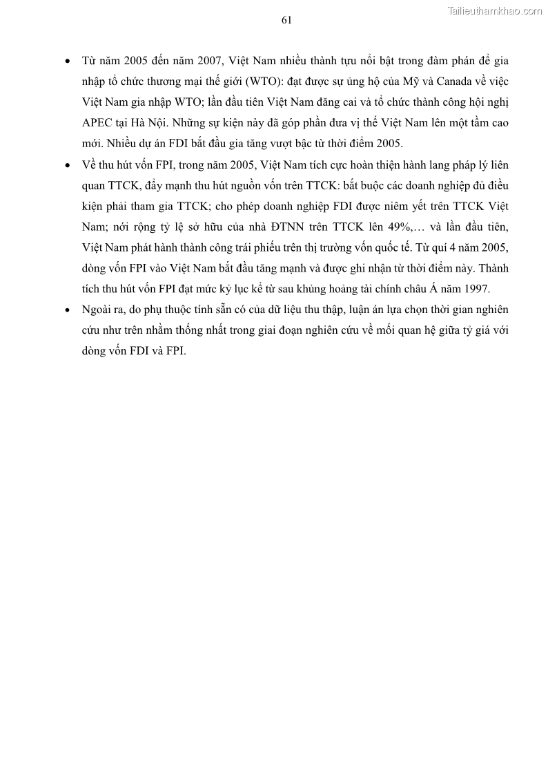 Luận án tiến sĩ tài chính ngân hàng Mối quan hệ giữa tỷ giá và vốn đầu tư nước ngoài - Nghiên cứu trường hợp Việt Nam - 7 Trang 74