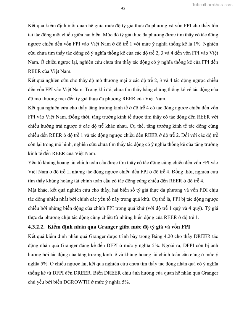 Luận án tiến sĩ tài chính ngân hàng Mối quan hệ giữa tỷ giá và vốn đầu tư nước ngoài - Nghiên cứu trường hợp Việt Nam - 9 Trang 108