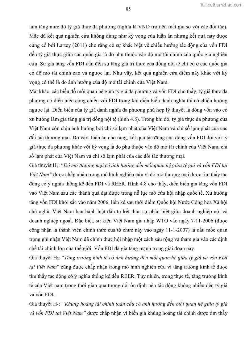 Luận án tiến sĩ tài chính ngân hàng Mối quan hệ giữa tỷ giá và vốn đầu tư nước ngoài - Nghiên cứu trường hợp Việt Nam - 9 Trang 98