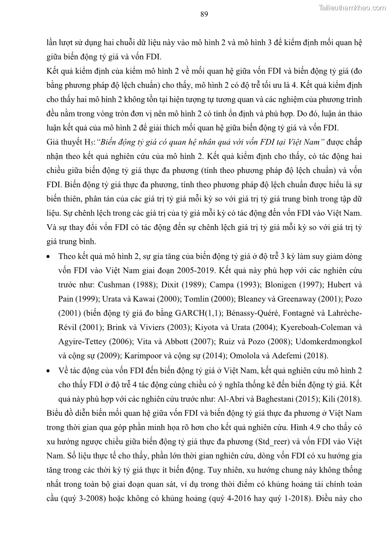 Luận án tiến sĩ tài chính ngân hàng Mối quan hệ giữa tỷ giá và vốn đầu tư nước ngoài - Nghiên cứu trường hợp Việt Nam - 9 Trang 102