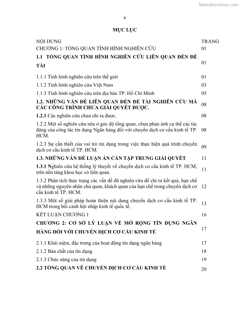 Luận án tiến sĩ Tín dụng ngân hàng đối với việc chuyển dịch cơ cấu kinh tế trên địa bàn TP. Hồ Chí Minh 1674832566 - 1 Trang 9