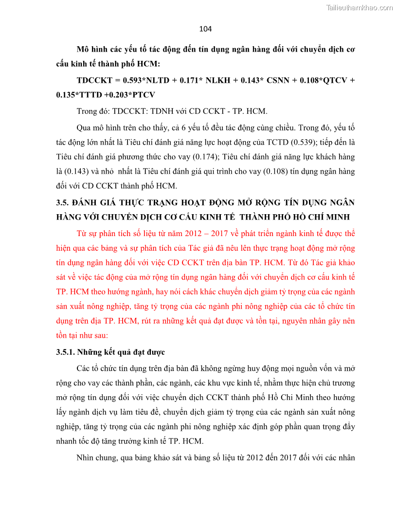Luận án tiến sĩ Tín dụng ngân hàng đối với việc chuyển dịch cơ cấu kinh tế trên địa bàn TP. Hồ Chí Minh 1674832566 - 11 Trang 122