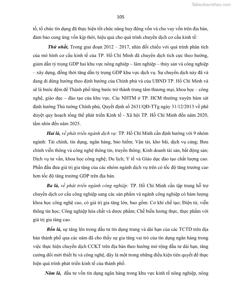 Luận án tiến sĩ Tín dụng ngân hàng đối với việc chuyển dịch cơ cấu kinh tế trên địa bàn TP. Hồ Chí Minh 1674832566 - 11 Trang 123