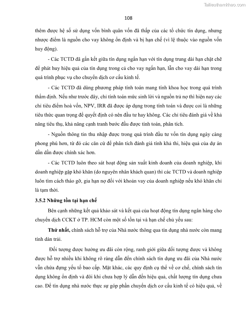 Luận án tiến sĩ Tín dụng ngân hàng đối với việc chuyển dịch cơ cấu kinh tế trên địa bàn TP. Hồ Chí Minh 1674832566 - 11 Trang 126
