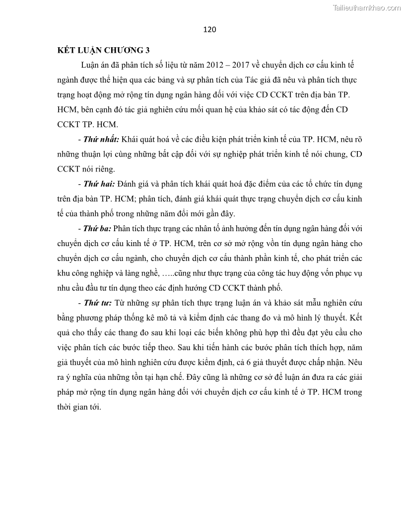 Luận án tiến sĩ Tín dụng ngân hàng đối với việc chuyển dịch cơ cấu kinh tế trên địa bàn TP. Hồ Chí Minh 1674832566 - 12 Trang 138