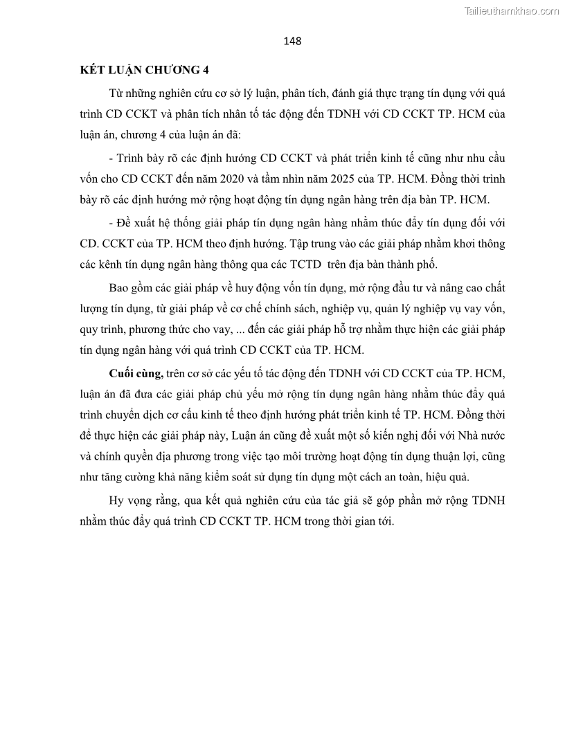 Luận án tiến sĩ Tín dụng ngân hàng đối với việc chuyển dịch cơ cấu kinh tế trên địa bàn TP. Hồ Chí Minh 1674832566 - 14 Trang 166