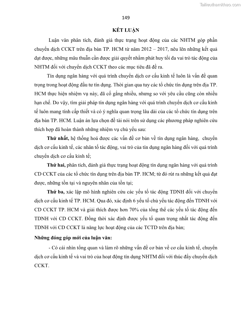 Luận án tiến sĩ Tín dụng ngân hàng đối với việc chuyển dịch cơ cấu kinh tế trên địa bàn TP. Hồ Chí Minh 1674832566 - 14 Trang 167
