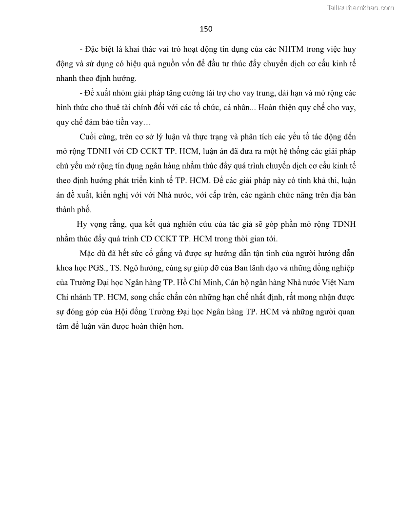 Luận án tiến sĩ Tín dụng ngân hàng đối với việc chuyển dịch cơ cấu kinh tế trên địa bàn TP. Hồ Chí Minh 1674832566 - 14 Trang 168