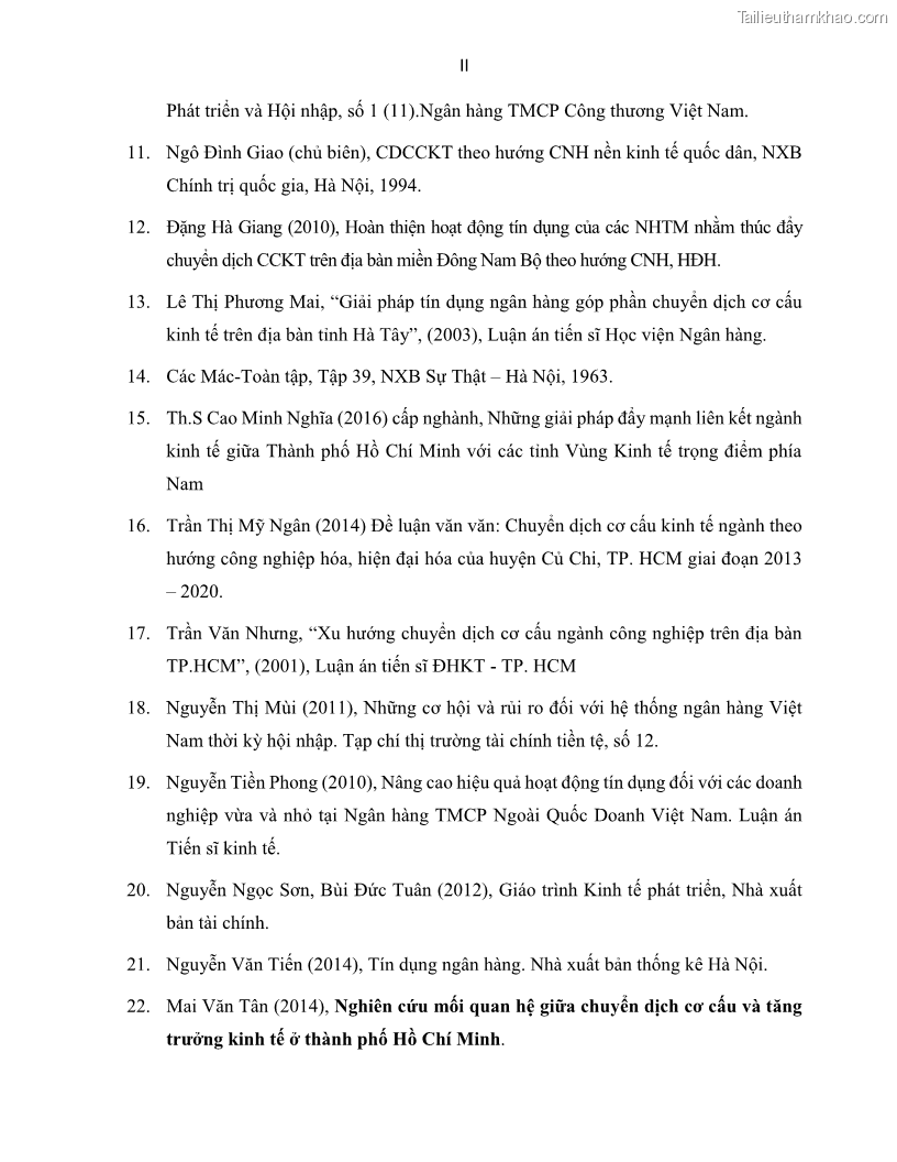 Luận án tiến sĩ Tín dụng ngân hàng đối với việc chuyển dịch cơ cấu kinh tế trên địa bàn TP. Hồ Chí Minh 1674832566 - 15 Trang 170