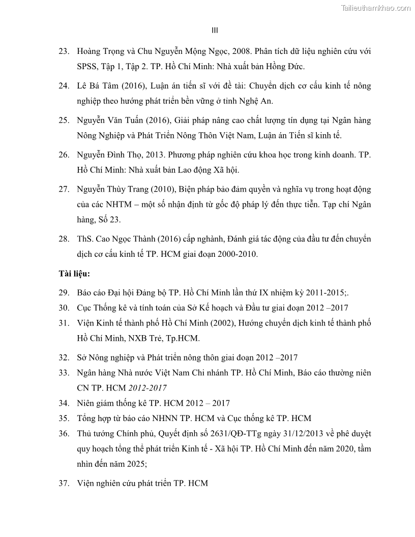 Luận án tiến sĩ Tín dụng ngân hàng đối với việc chuyển dịch cơ cấu kinh tế trên địa bàn TP. Hồ Chí Minh 1674832566 - 15 Trang 171