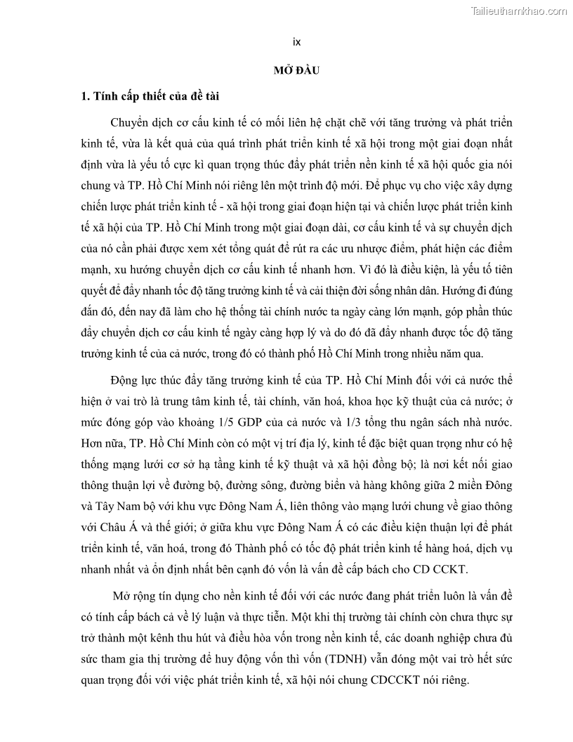 Luận án tiến sĩ Tín dụng ngân hàng đối với việc chuyển dịch cơ cấu kinh tế trên địa bàn TP. Hồ Chí Minh 1674832566 - 2 Trang 13