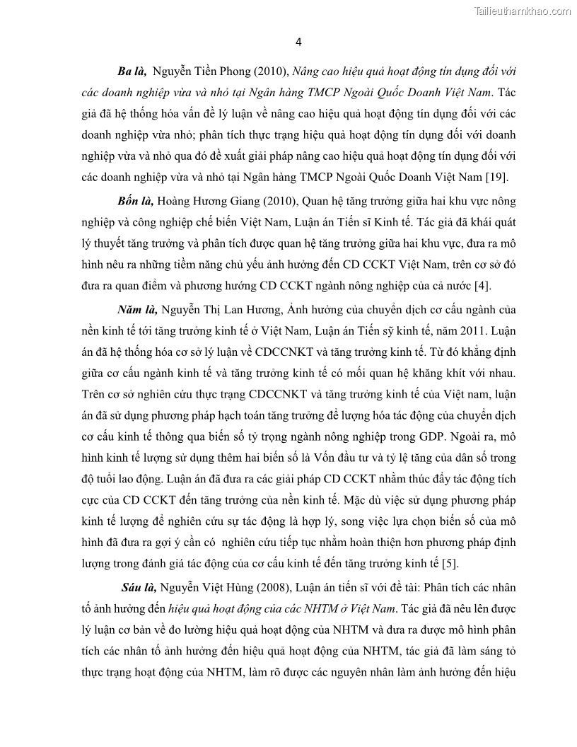 Luận án tiến sĩ Tín dụng ngân hàng đối với việc chuyển dịch cơ cấu kinh tế trên địa bàn TP. Hồ Chí Minh 1674832566 - 2 Trang 22