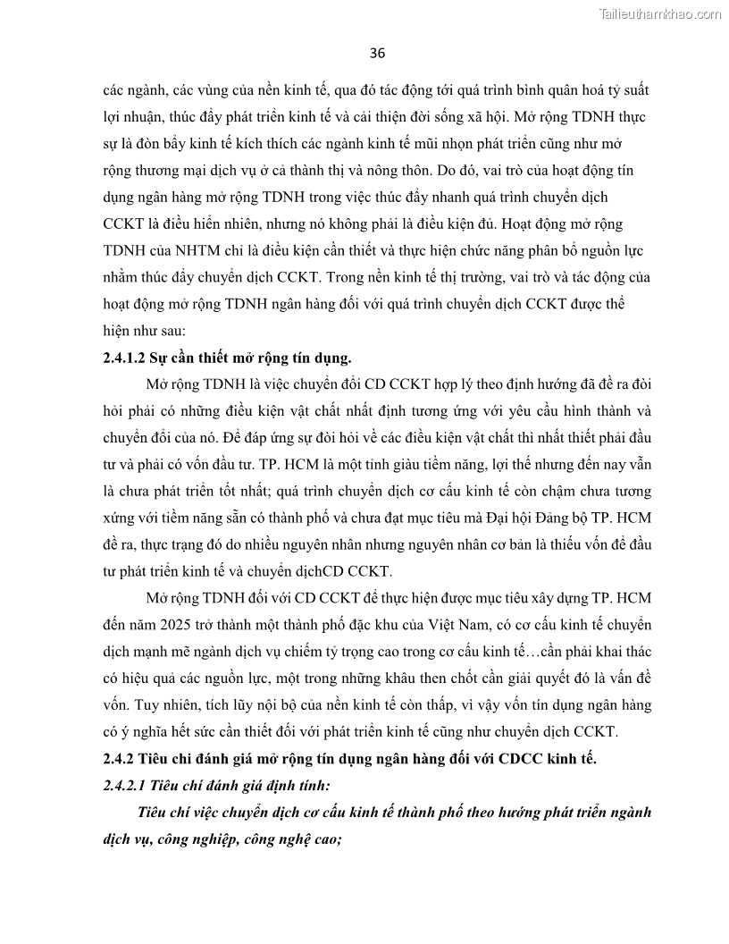 Luận án tiến sĩ Tín dụng ngân hàng đối với việc chuyển dịch cơ cấu kinh tế trên địa bàn TP. Hồ Chí Minh 1674832566 - 5 Trang 54