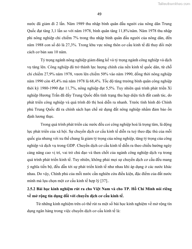 Luận án tiến sĩ Tín dụng ngân hàng đối với việc chuyển dịch cơ cấu kinh tế trên địa bàn TP. Hồ Chí Minh 1674832566 - 6 Trang 67