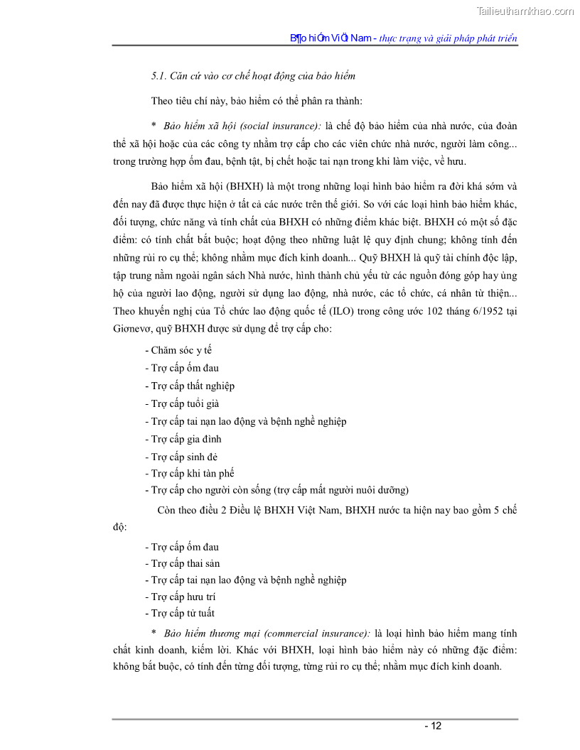 Luận văn Bảo hiểm Việt Nam - thực trạng và giải pháp phát triển - 1 Trang 12